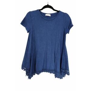 Altar’d State Blue Boho Crochet Lace Hem Babydoll Top Womens Medium Cotton